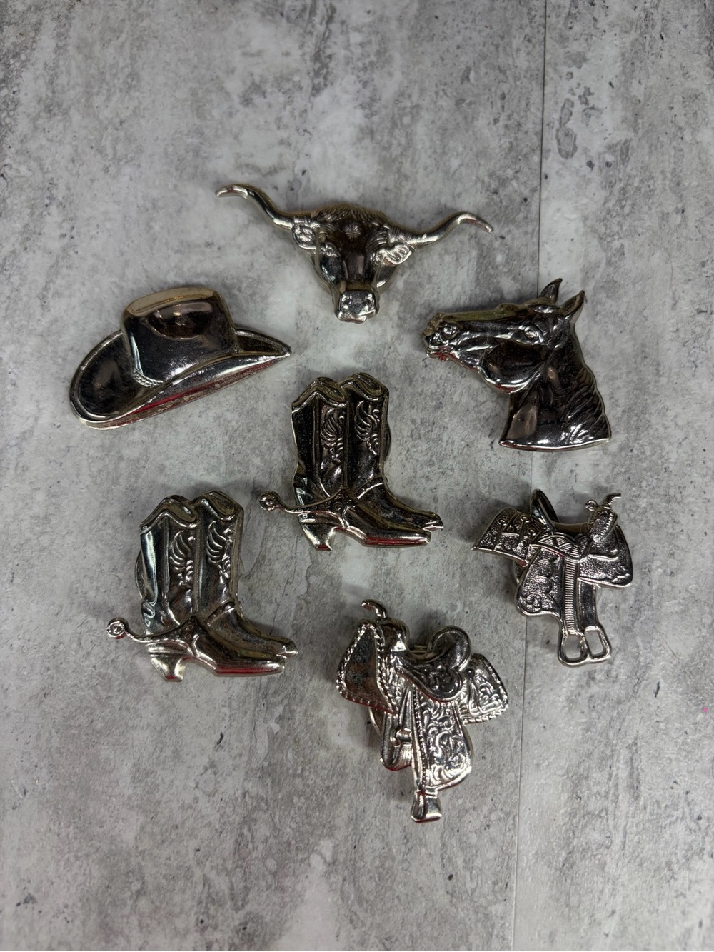 Vintage Metal Western Button Covers Cowboy Hat Boots Horse Saddle Longhorn Set